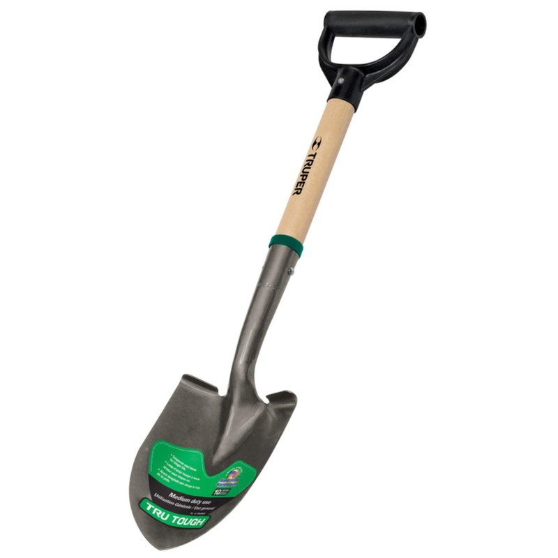 Truper 31196 Tru Tough 19-Inch Short D-Handle Round Point Shovel,
