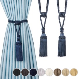 Fenghuangwu 2PCS Curtain Tassel Tiebacks, Beaded Handmade Tassels Curtain Tie-Backs Rope Holdbacks for Home Office Decor-Navy