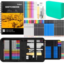 Caliart 176PCS Art Supplies Sketching Kit with 100 Sheets 3-Color Sketch Book, Graphite Colored Charcoal Watercolor & Metallic Pencils, School Supplies Gifts for Artists Adults Teens Girls Boys Kids