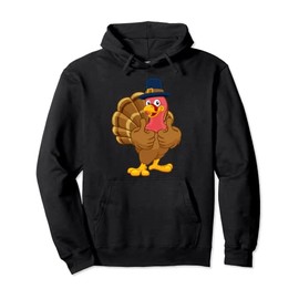 Turkey Pilgrim Hat Thanksgiving Cartoon Character Pullover Hoodie