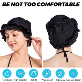 Women's Swimming Cap, Retro Swimming Cap, Elastic Turban Bathing Cap, Pleated Swimming Cap for Beach, Bathroom and Spa, Swimming Cap for Long Hair Women