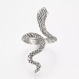 LZD Alloy Cuff Finger Ring Snake Antique Silver Size 9 Adjustable 19mm P402