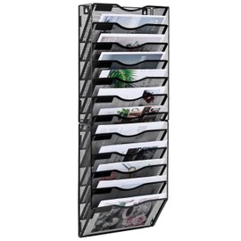 Solinxe Wall File Holder, 12 Pockets Hanging File Folder, Paper Organizer Storage, Document Rack, Mail Holder, Magazine Rack, Wall Organizer for Office, Black