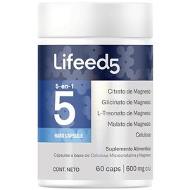 LIFEED Magnesio Blend 60 Cápsulas | Suplemento Alimenticio | 5 Mezclas: Citrato, Glicinato, L-Treonato, Malato y Estearato | 600 Miligramos por Porción