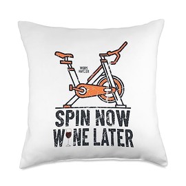 The Workout Inspirations Co. Vintage Stationary Exercise Bike Gym Fitness Wine Lover Meme Throw Pillow, 18x18, Multicolor