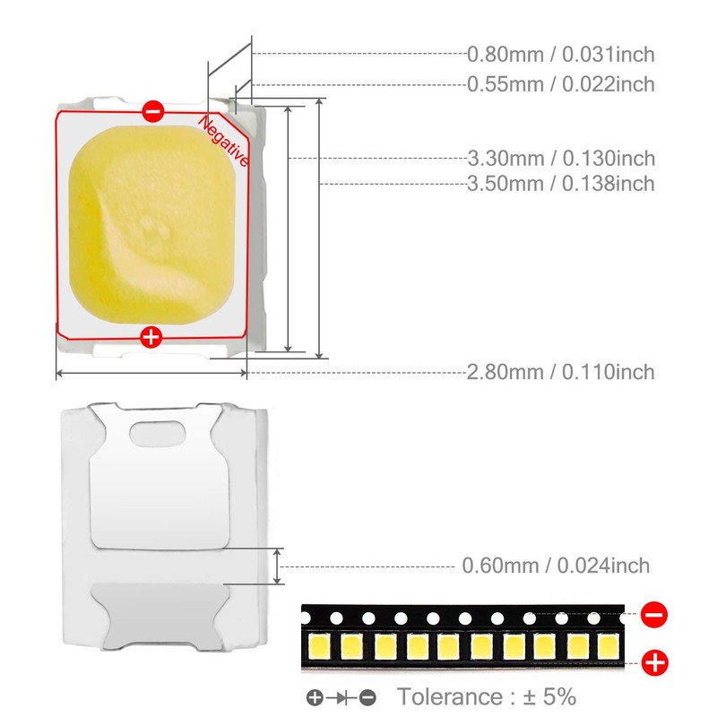 Chanzon 100 pcs 2835 White SMD LED Diode Lights (Surface