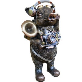 Venture Vehicles Ltd Steampunk Style Gold Pig Decorative Ornament | Resin