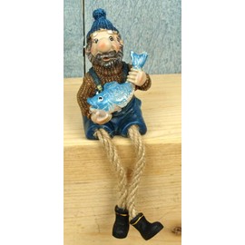 Generisch Maritime Deko Figur Kantenhocker Fischer mit Fisch Kantensitzer Höhe 14cm (WLH)