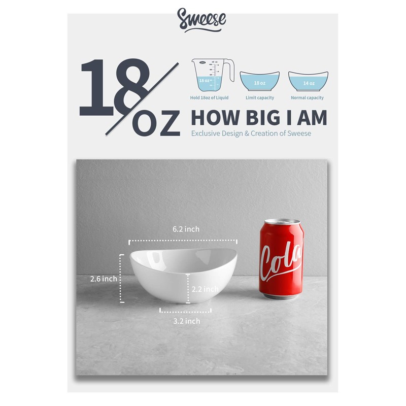 Sweese 102.401 Porcelain Bowls - 18 Ounce for Cereal, Salad,