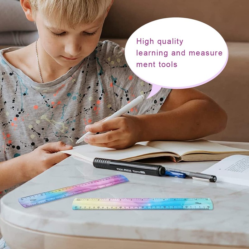 Set of 2 Flexible Rulers Set Colourful Plastic Ruler Shatterproof