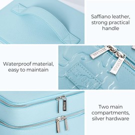 ZEVGANI Vanity Case - Travel Makeup Bag with Mirror, Large Cosmetic Case Makeup Organizer Bag with Removable Divider & Brush Storage, Powder Blue