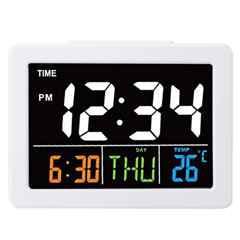 Natudeco Digital Alarm Clock Colorful Large Screen LCD Electronic Desk