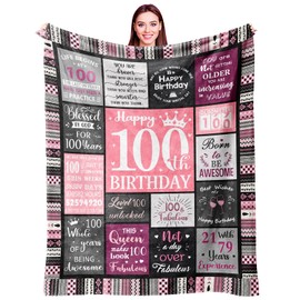 Ivivis 100th Birthday Gifts for Women Blanket 60”x50”, 100th Birthday Party Supplies Decorations, Happy 100th Birthday Gifts for 100 Year Old Woman, 1926 Gifts for 100th Birthday Women Mom Grandma