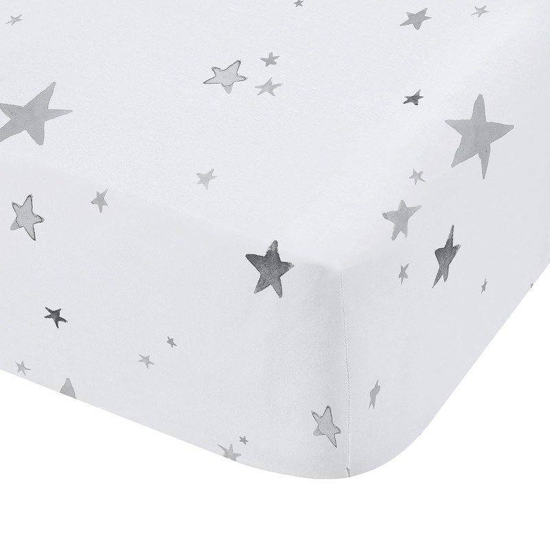 Bianca Stars Cotton Double Fitted Sheet White Grey