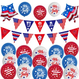 22 Pcs Patriotic Red Blue White Party Decoration Set Patriotic Banner Flags Balloons for 4th of July Independence Day Memorial Day Party Decoration