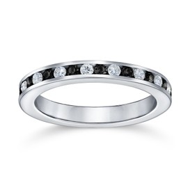 Black White Alternating Stackable CZ Channel Set Eternity Band Ring Simulated Onyx For Women For Teen Sterling Silver