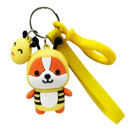 Mariiearly Corgi Llavero: bonito llavero Kawaii Shiba Inu Accesorios mochila llavero de coche, Abeja, Estándar