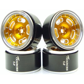 Txxrcss RC 1.0 Beadlock Wheels Offsets -2 Aluminum Rims for AX24 1/18 TRX4M All 1/24 Scale SCX24 Deadbolt RC Crawler Car Wheels Upgrades 4Pc (Silver & Golden)