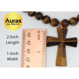 Tigers Eye Cross Necklace for Men Spiritual Protection Jewelry | Gemstone Cross Necklace for Women |Religious Fashion Accessory | 10mm 19”