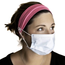 Three Little Tots Savior Band headbands with buttons for mask for nurses, going out to the gym, grocery store or other places to protect your ears (Pink)