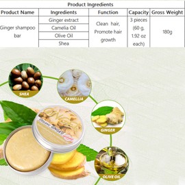 Zoreni Natural Organic Ginger Hair Regrowth Shampoo Bar Soap for Anti Hair Loss, Dandruff, Itching - Promotes Hair Growth, All Hair Types (3 Pcs)