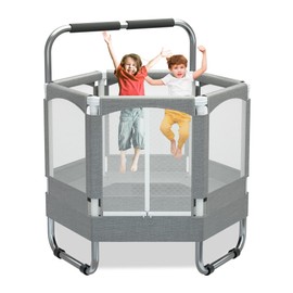 EL&IT·Wings Trampoline for Kids with Net-4.6 5.5 7FT Indoor Outdoor Toddler Trampoline with Safety Enclosure, Toddler Baby Small Hexagon Trampoline Birthday Gifts for Kids, Age 1-8 (1, Grey, 4.6FT)