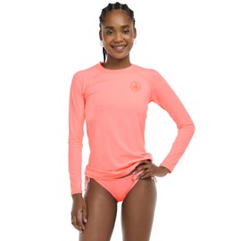 Body Glove Women's Standard Smoothies Sleek Solid Long Sleeve Rashguard with UPF 50+, Coral, Medium