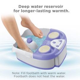 Conair Waterfall Pedicure Foot Spa Bath with Blue LED Lights, Massaging Bubbles and Massage Rollers, Purple/White