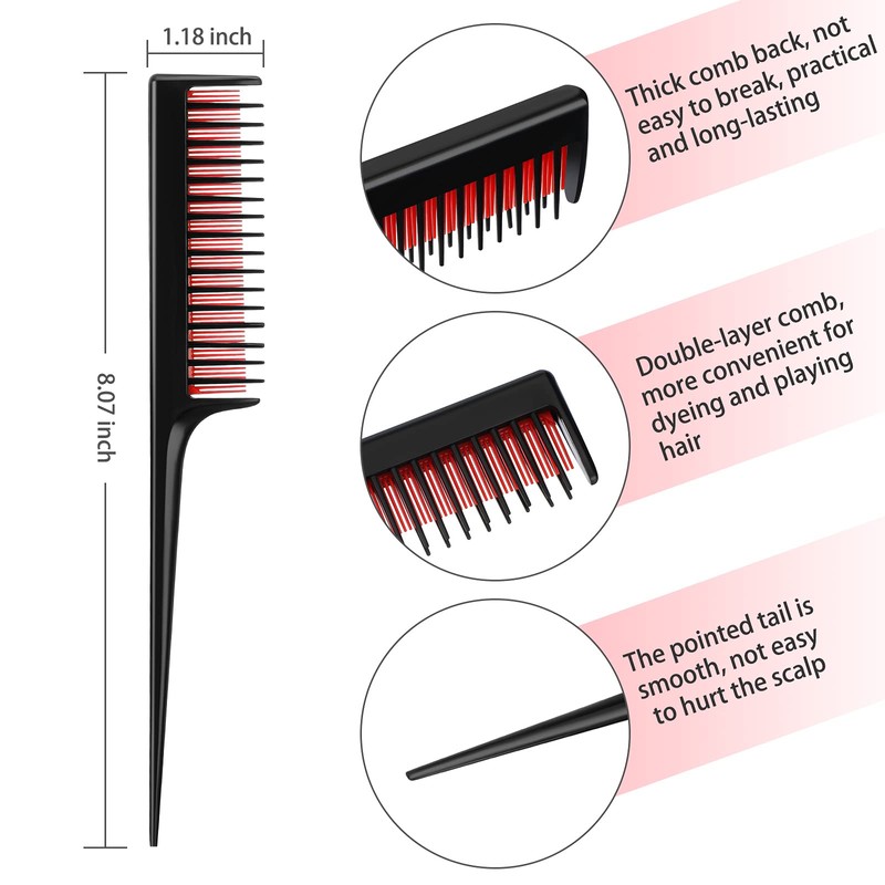 Leinuosen 3 Pcs Triple Teasing Comb for Women Plastic Rat