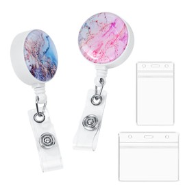 Vicloon ID Card Holder with Clip, Pack of 2 ID Card Holder Yo-Yo and ID Card Holder, Transparent PVC ID Card Holder, Retractable ID Card Holder, Ink Painting Design, for Keys, ID Card Holder