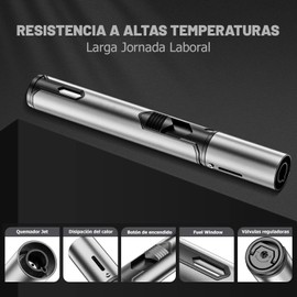 Encendedor de Butano Encendedores Recargables de Butano de Llama Ajustable para Encender la Barbacoa, la Parrilla, la Vela y el Camping de 6 pulgadas (Gas no incluido) (Plata)