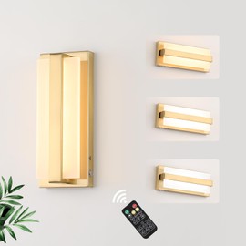 Aoceley 10000mAh Rechargeable Led Wall Sconce with Remote,3000K-6000K Stepless Dimmable Touch Battery Wall Light,Timmable,Indoor Wall Lamp for Bedroom Living Room Stairway(Gold,1Pack)