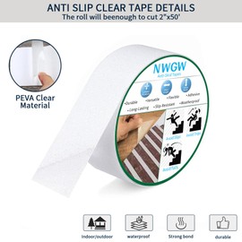 NWGW Clear Anti Slip Tape for Stairs & Bathtubs, 2" x50FT Non-Skid Transparent Grip Tape - Soft PVC Safety Traction for Bare Feet, Pool Decks, Boats, Shower Floors