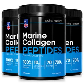 GN Hydrolysed Marine Collagen Peptides Powder, Unflavoured, Wild Caught, Type I and III, 18 Amino Acids, 70 Servings, 700g, for Joints, Skin and Hair, 3 Pack Bundle
