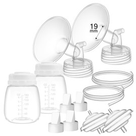 GOTOCUT Breast Pump Parts for Spectra Replacement Pump Parts Flange 19mm, Compatible with Spectra S1/S2/9 Plus, Incl 19mm Flange, Breast Pump Bottles, Duckbill Valve, Backflow Protector, Tubing