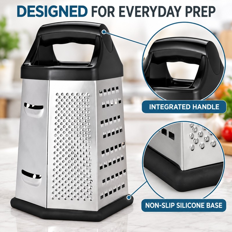 6-Sided Stainless Steel Box Grater for Everyday Food Prep –