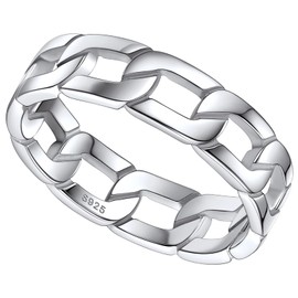 FaithHeart Plain Silver Link Chain Rings Woman Mens Wedding Bands 6mm Vintage Irish Celtic Knot Thumb Pinky Rings