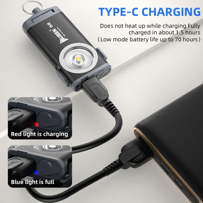 WUBEN G2 Mini Flashlight Keychain, 500 Lumens Rechargeable Pocket Flashlight,