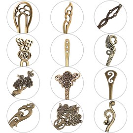 24 Pieces Chinese Women Hair Sticks, AUHOKY 12 Styles Vintage Bronze Decorative Hair Pin Chopsticks, Antique Retro Hair Forks for Hair DIY Accessory