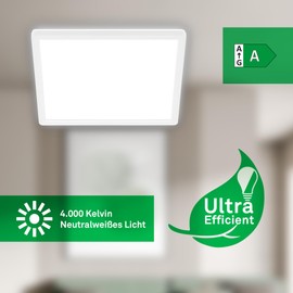 BRILONER - EEK A LED Ceiling Light Efficient with 11 W at 2400 lm, Approx. 50,000 Hours Light, Flat, Indirect Light, LED Lamp, LED Ceiling Light, Living Room Lamp, LED Panel, Kitchen, 29 x 29 x 3 cm,