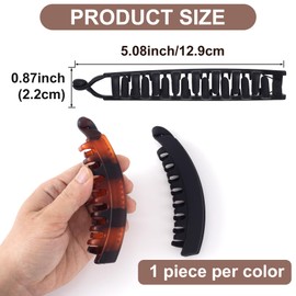 YALOJE 2pcs French Banana Hair Clips for Women, Non-Slip Hair Claws with Double Combs, Fish Shaped Vintage Hair Holder Thick Long Curly Hairstyling Accessories for Daily, Party-Matte Black,Matte Brown