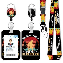 Believe in Yourself ID Badge Holder with Breakaway Lanyard &Heavy Duty Retractable Reel-360°Rotating Carabiner Keychain for WomenStudents,Teachers, Nurses, Office Use