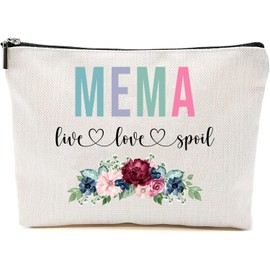 AcevedoDesign Mema Live Love Spoil Makeup Bag, Grandma Mother's Day Gifts From Grandchildren, Travel Bag, Mema Gift Idea Birthday, Mema Travel Bag, New Mema Gift, White, 7”x9.8”