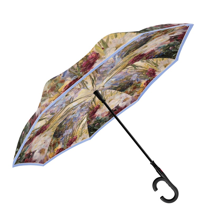 RainCaper Reverse Inverted (inside-out) Windproof Museum Tiffany Peonies and Iris