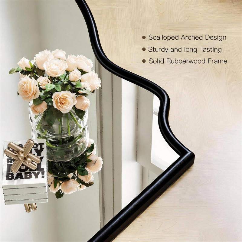 Scalloped Bathroom Mirror, 36" x 24" Arched Black Vanity Mirror