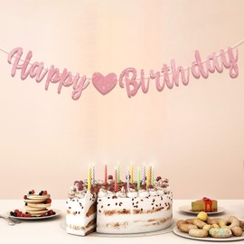 MDLLDM Rose Gold Happy Birthday Banner,Glitter Birthday Banner for Women Girls,Pre-Strung-Glitter Happy Birthday Sign, Happy Birthday Garland,Happy Birthday Backdrop,Happy Birthday Decorations