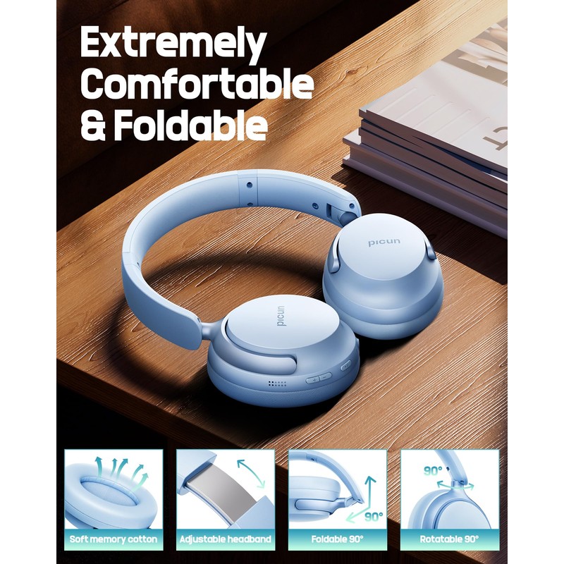 Picun NC60 Hybrid Active Noise Cancelling Headphones, Foldable Wireless Over