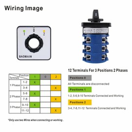 Baomain Rotary Cam Changeover Switch with Exterior Box 125A 12-Terminals 3 Positions 3-Pole (3 Phase) LW28-125/D303.3D AC 660V, Ideal for Motor Reversing, Power Distribution & Speed Control