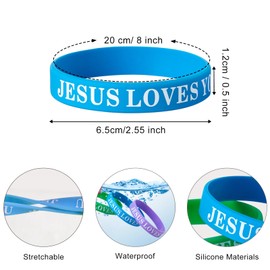 QEERBSIN 60 Pcs Jesus Loves You Rubber Bracelets Colorful Silicone Wristbands Jesus Loves You Silicone Bracelet Church Gifts Rubber Wristbands for kids Men Women Party Favors