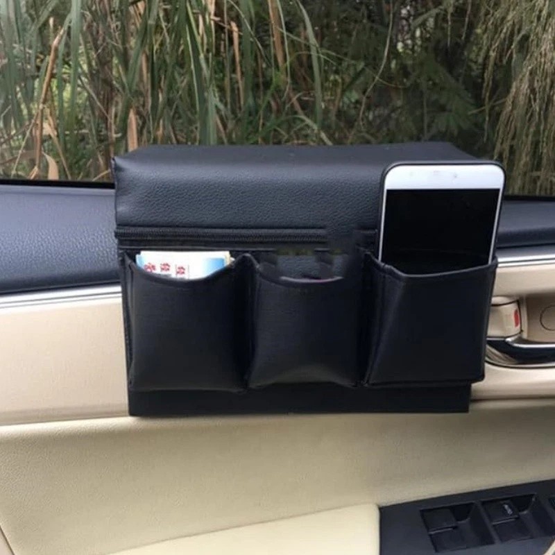 Unbranded Car Window Armrest Hanging Bag PU Leather Storage Pocket